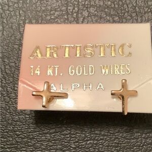 NEW 14 Karat Gold Wires Cross Earrings Vintage